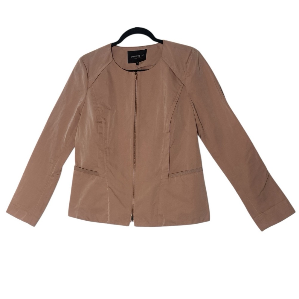 Lafayette 148 Jacket Top Womens Size 10 Pink Full Zip Collarless Career Designer